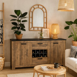 Wyld Haus Juniper 2-Door 2-Drawer Sideboard In Chestnut And Matera Grey With Wine Rack - thumbnail 2