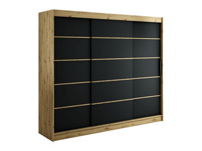 Arte Leto T Contemporary 3 Sliding Door Wardrobe 9 Shelves 2 Rails Black Matt And Oak Artisan Effect H2000mm W2500mm D620mm - image 1
