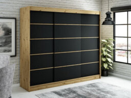 Arte Leto T Contemporary 3 Sliding Door Wardrobe 9 Shelves 2 Rails Black Matt And Oak Artisan Effect H2000mm W2500mm D620mm - thumbnail 2