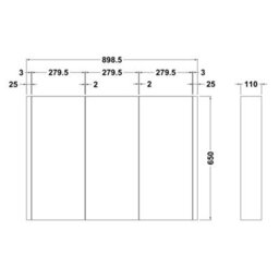 FNX Bathrooms Aura 899mm 3 Door Gloss White Wall Hung Mirror Cabinet Contemporary 650mm - thumbnail 2