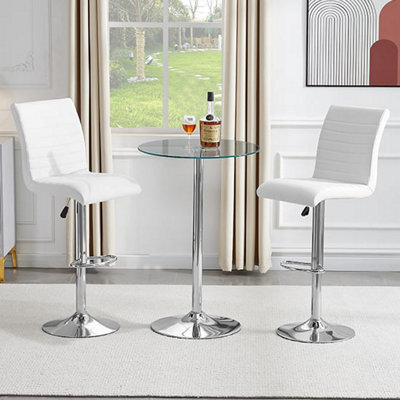 Furniture in Fashion Vetro Round Clear Glass Bar Table With 2 Ripple White Stools - image 1