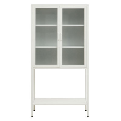 Orsina Industrial Two Door White Metal Cabinet, Stylish Storage Cabinet For Bedroom, Contemporary Sideboard Cabinet - image 1