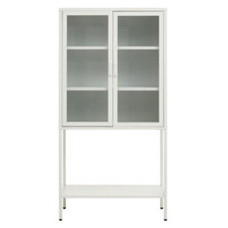 Orsina Industrial Two Door White Metal Cabinet, Stylish Storage Cabinet For Bedroom, Contemporary Sideboard Cabinet - thumbnail 1