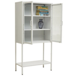 Orsina Industrial Two Door White Metal Cabinet, Stylish Storage Cabinet For Bedroom, Contemporary Sideboard Cabinet - thumbnail 3