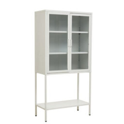 Orsina Industrial Two Door White Metal Cabinet, Stylish Storage Cabinet For Bedroom, Contemporary Sideboard Cabinet - thumbnail 2