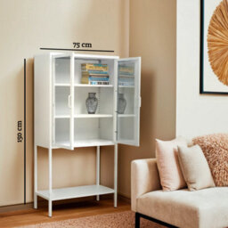 Orsina Industrial Two Door White Metal Cabinet, Stylish Storage Cabinet For Bedroom, Contemporary Sideboard Cabinet - thumbnail 4