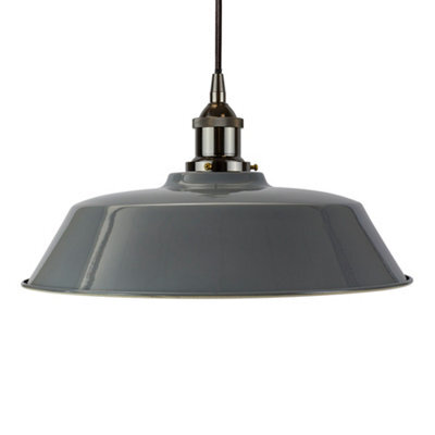 French Grey Chancery Painted Dome Pendant Light With Black Nickel Lamp Holder And Black Round Cable - Se Home - image 1