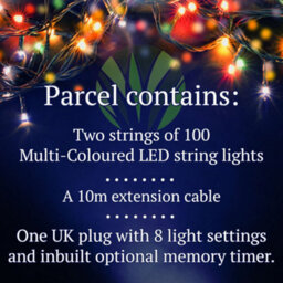 Best Artificial 200 Multi-Coloured Led's Black Cable Connectable Outdoor Garden Party Waterproof String Lights (20M) Low Voltage Plug - thumbnail 3