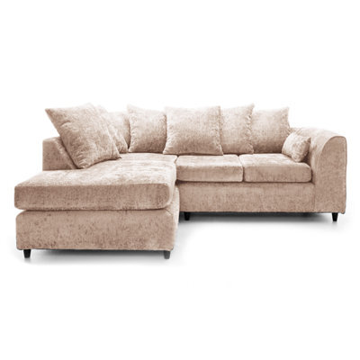 Furnishings For Less UK Monaco Chenille Fabric 3 To 4 Seater L Shaped Corner Sofa  Beige Left Hand Facing