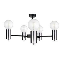 Luminosa Lighting Luminosa Arde Multi Arm Semi Flush Ceiling Light Black, Silver, 60Cm, 5X E27