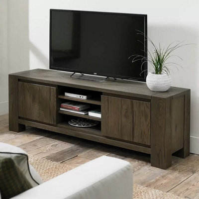 Xample Bentley Designs Sierra Dark Oak Entertainment Unit For Tvs Up To 65 Inch, Fumed Oak Finish, 2 Cupboards, 2 Shelves, Solid Oak - image 1