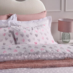 Ohs Watercolour Hearts Duvet Cover Set Microfibre Bedding With Pillowcase, Pink/grey - Double - thumbnail 4