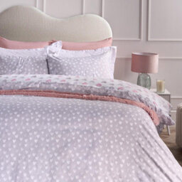 Ohs Watercolour Hearts Duvet Cover Set Microfibre Bedding With Pillowcase, Pink/grey - Double - thumbnail 3