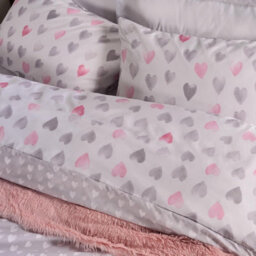 Ohs Watercolour Hearts Duvet Cover Set Microfibre Bedding With Pillowcase, Pink/grey - Double - thumbnail 5