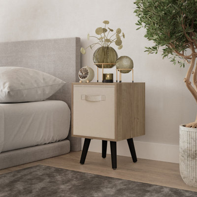 Urbn-Living Urbnliving 51Cm Height Oak Wooden Cube Storage Bookcase Beige Inserts Scandinavian Black Legs - image 1