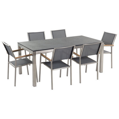 Beliani Garden Dining Set 6 Seater Grosseto Granite Flamed Black/ Grey - image 1