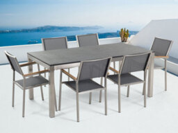 Beliani Garden Dining Set 6 Seater Grosseto Granite Flamed Black/ Grey - thumbnail 2