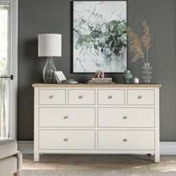 Farro Coconut White Xl 8 Drawer Chest With Washed Oak Top - Fully Assembled By Roseland Furniture - thumbnail 5