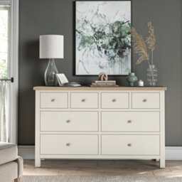 Farro Coconut White Xl 8 Drawer Chest With Washed Oak Top - Fully Assembled By Roseland Furniture - thumbnail 2