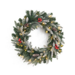 Evre 60 Cm Pre-Lit 50 Led Christmas Wreath With Artificial Berries And Pine Cones, Wall Hanging Decoration - thumbnail 8