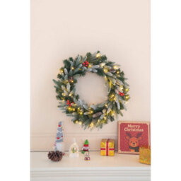 Evre 60 Cm Pre-Lit 50 Led Christmas Wreath With Artificial Berries And Pine Cones, Wall Hanging Decoration - thumbnail 9