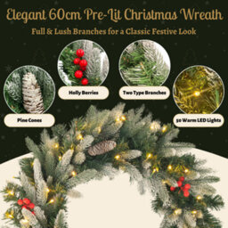 Evre 60 Cm Pre-Lit 50 Led Christmas Wreath With Artificial Berries And Pine Cones, Wall Hanging Decoration - thumbnail 5