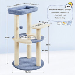 Yaheetech Blue/beige 90Cm Tall Ocean Cat Tower With Transparent Cat Bed - thumbnail 3