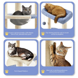 Yaheetech Blue/beige 90Cm Tall Ocean Cat Tower With Transparent Cat Bed - thumbnail 5