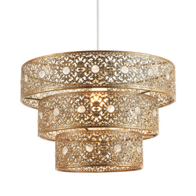 Happy Homewares Polished Gold Acrylic Gem Moroccan Style Triple Tier Pendant Lighting Shade - image 1