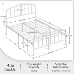 Yaheetech White 4Ft6 Double Metal Bed Frame With Arched Headboard And Footboard - thumbnail 4