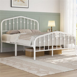Yaheetech White 4Ft6 Double Metal Bed Frame With Arched Headboard And Footboard - thumbnail 1