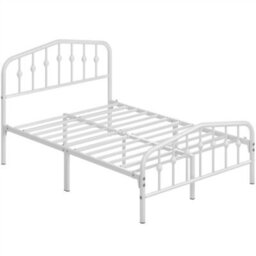 Yaheetech White 4Ft6 Double Metal Bed Frame With Arched Headboard And Footboard - thumbnail 3