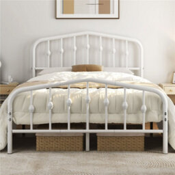 Yaheetech White 4Ft6 Double Metal Bed Frame With Arched Headboard And Footboard - thumbnail 2