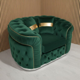 Stratus Interiors Ambassador Sofa Chesterfield Toronto Silver Trim Plush No Frill - 1 Seater Sofa For Living Room - Green