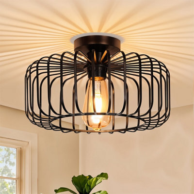 Thehotsale E26 60W Black Modern Semi-Flush Metal Lantern Shape Ceiling Light - image 1