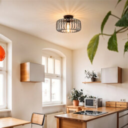 Thehotsale E26 60W Black Modern Semi-Flush Metal Lantern Shape Ceiling Light - thumbnail 8