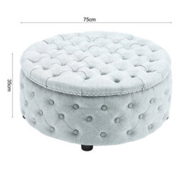 Grey&white Extra Large Round Cushioned Pouffe Seat Linen Ottoman Coffee Table Sofa Footrest - thumbnail 2