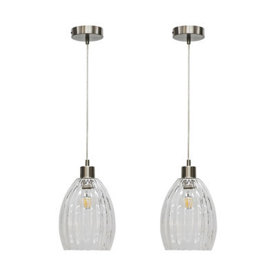 First Choice Lighting Set Of 2 Birch - Clear Fluted Glass With Satin Nickel Pendant Fittings - image 1