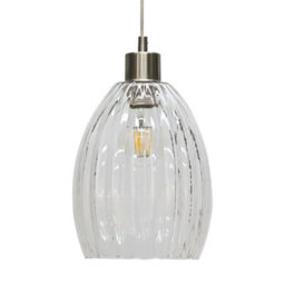 First Choice Lighting Set Of 2 Birch - Clear Fluted Glass With Satin Nickel Pendant Fittings - thumbnail 3