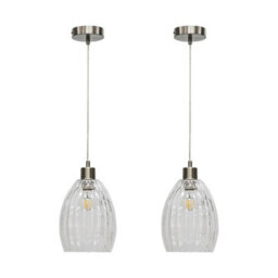 First Choice Lighting Set Of 2 Birch - Clear Fluted Glass With Satin Nickel Pendant Fittings - thumbnail 1