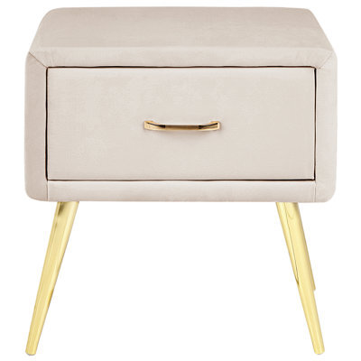 Beliani Beige Velvet Bedside Table 1 Drawer Minimalist Nightstand W46 X D38 X H49Cm - image 1