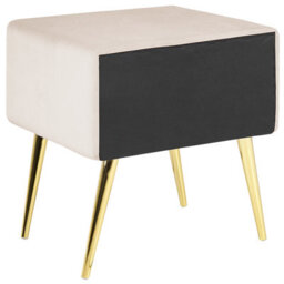 Beliani Beige Velvet Bedside Table 1 Drawer Minimalist Nightstand W46 X D38 X H49Cm - thumbnail 6