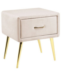 Beliani Beige Velvet Bedside Table 1 Drawer Minimalist Nightstand W46 X D38 X H49Cm - thumbnail 3