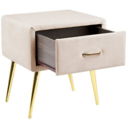 Beliani Beige Velvet Bedside Table 1 Drawer Minimalist Nightstand W46 X D38 X H49Cm - thumbnail 5