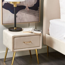 Beliani Beige Velvet Bedside Table 1 Drawer Minimalist Nightstand W46 X D38 X H49Cm - thumbnail 2