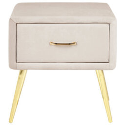 Beliani Beige Velvet Bedside Table 1 Drawer Minimalist Nightstand W46 X D38 X H49Cm - thumbnail 1