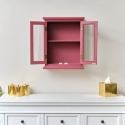 Melody Maison Raspberry Pink Reeded Glass Wall Cabinet - thumbnail 8