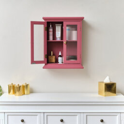 Melody Maison Raspberry Pink Reeded Glass Wall Cabinet - thumbnail 3