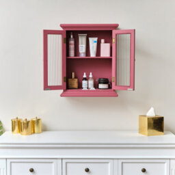 Melody Maison Raspberry Pink Reeded Glass Wall Cabinet - thumbnail 4