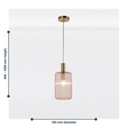 First Choice Lighting Set Of 2 Blush Pink And Gold Fluted Glass Design Pendant Fittings - thumbnail 8